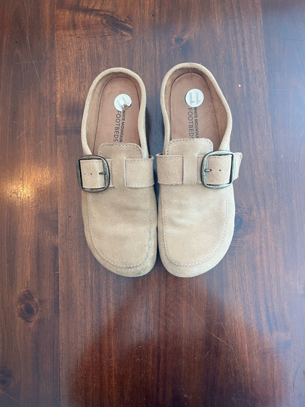 White Mountain Tan Suede Mule Clogs with Buckle